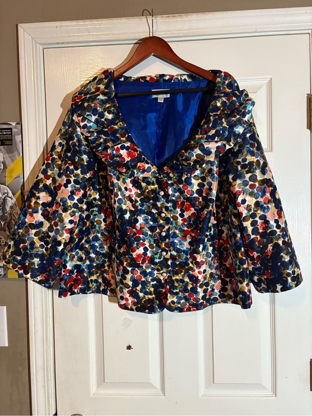 Nicole Royal Blue Lined Jacket with Multicolor Floral Dots